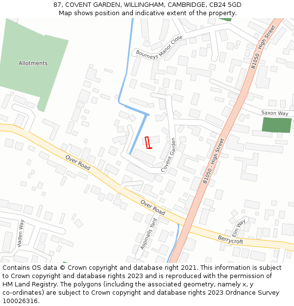 87, COVENT GARDEN, WILLINGHAM, CAMBRIDGE, CB24 5GD: Location map and indicative extent of plot