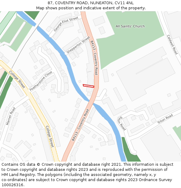 87, COVENTRY ROAD, NUNEATON, CV11 4NL: Location map and indicative extent of plot