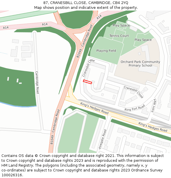 87, CRANESBILL CLOSE, CAMBRIDGE, CB4 2YQ: Location map and indicative extent of plot