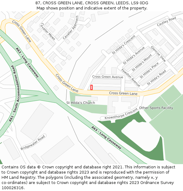 87, CROSS GREEN LANE, CROSS GREEN, LEEDS, LS9 0DG: Location map and indicative extent of plot