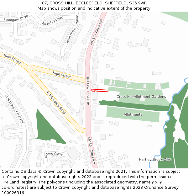 87, CROSS HILL, ECCLESFIELD, SHEFFIELD, S35 9WR: Location map and indicative extent of plot
