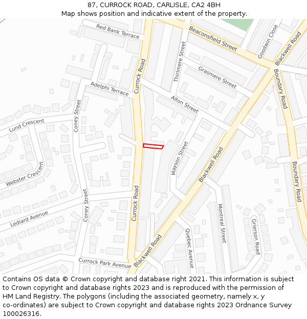 87, CURROCK ROAD, CARLISLE, CA2 4BH: Location map and indicative extent of plot