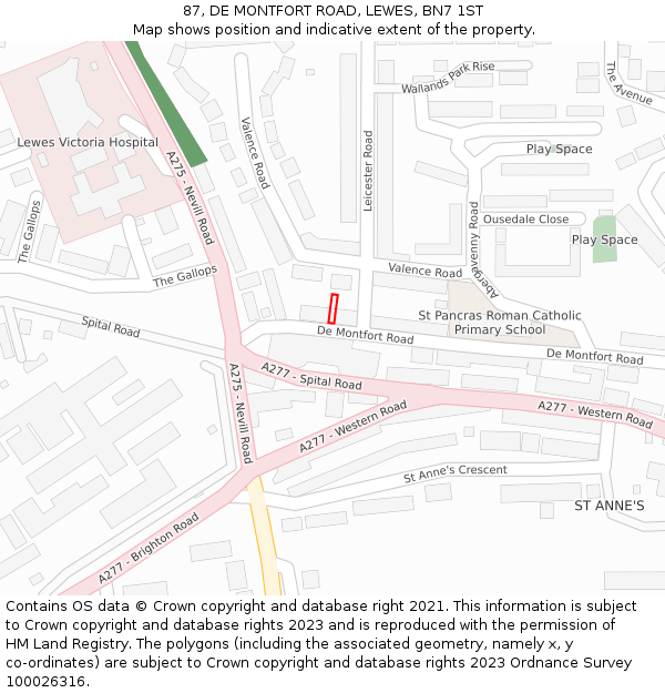 87, DE MONTFORT ROAD, LEWES, BN7 1ST: Location map and indicative extent of plot