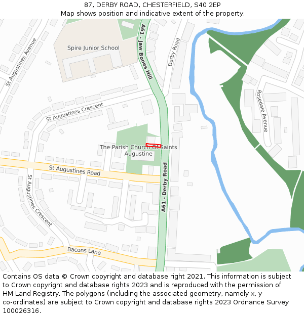 87, DERBY ROAD, CHESTERFIELD, S40 2EP: Location map and indicative extent of plot