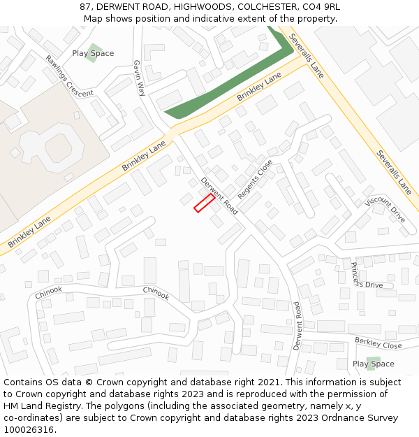 87, DERWENT ROAD, HIGHWOODS, COLCHESTER, CO4 9RL: Location map and indicative extent of plot