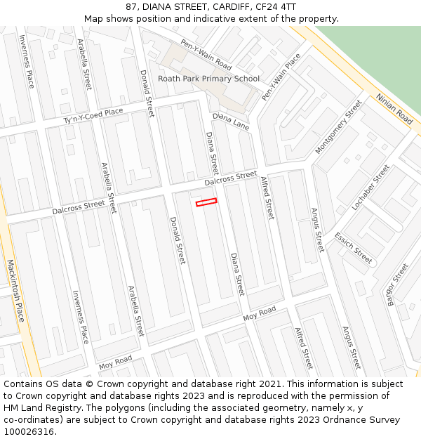 87, DIANA STREET, CARDIFF, CF24 4TT: Location map and indicative extent of plot