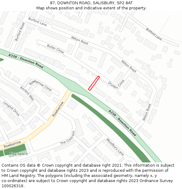 87, DOWNTON ROAD, SALISBURY, SP2 8AT: Location map and indicative extent of plot