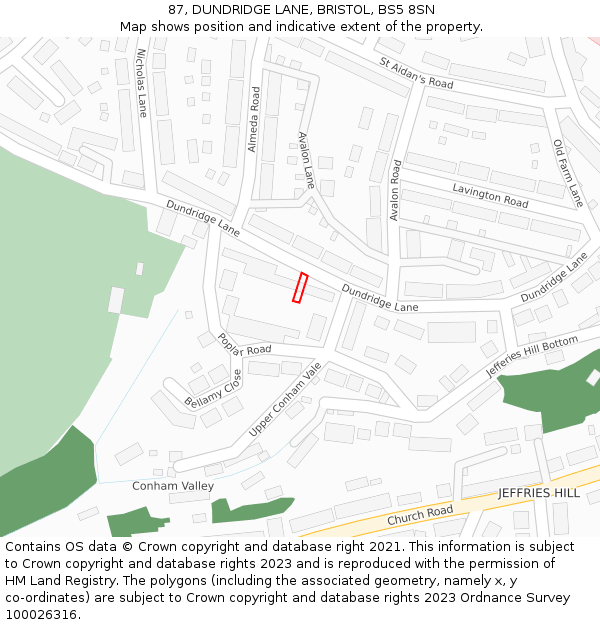 87, DUNDRIDGE LANE, BRISTOL, BS5 8SN: Location map and indicative extent of plot
