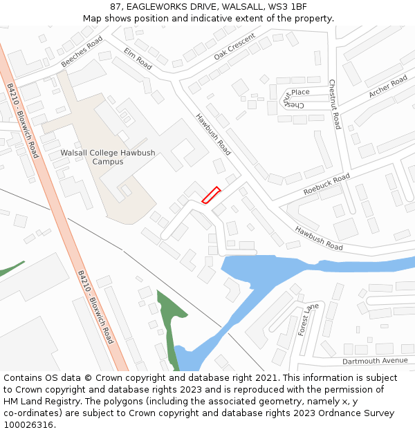 87, EAGLEWORKS DRIVE, WALSALL, WS3 1BF: Location map and indicative extent of plot