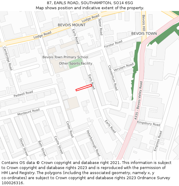 87, EARLS ROAD, SOUTHAMPTON, SO14 6SG: Location map and indicative extent of plot
