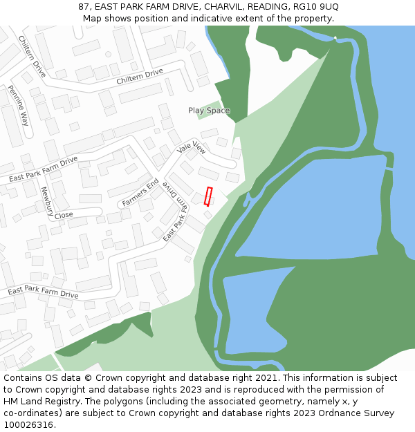 87, EAST PARK FARM DRIVE, CHARVIL, READING, RG10 9UQ: Location map and indicative extent of plot