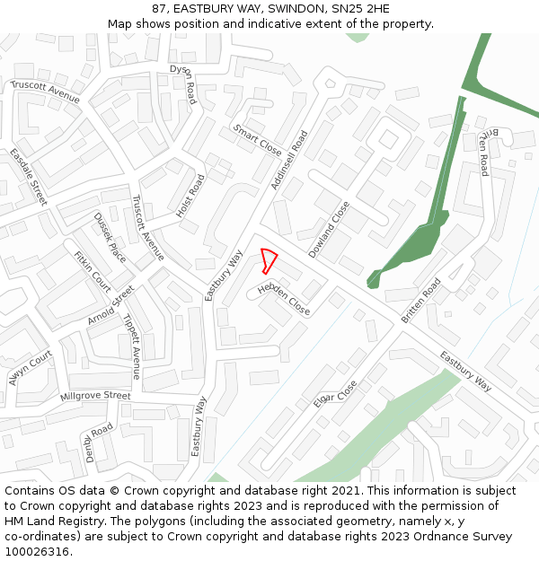 87, EASTBURY WAY, SWINDON, SN25 2HE: Location map and indicative extent of plot