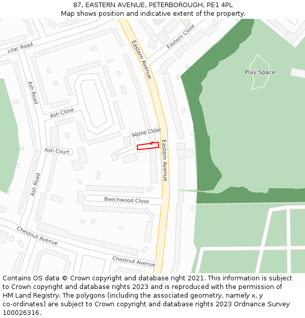 87, EASTERN AVENUE, PETERBOROUGH, PE1 4PL: Location map and indicative extent of plot