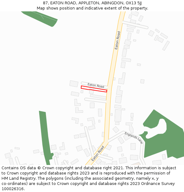 87, EATON ROAD, APPLETON, ABINGDON, OX13 5JJ: Location map and indicative extent of plot