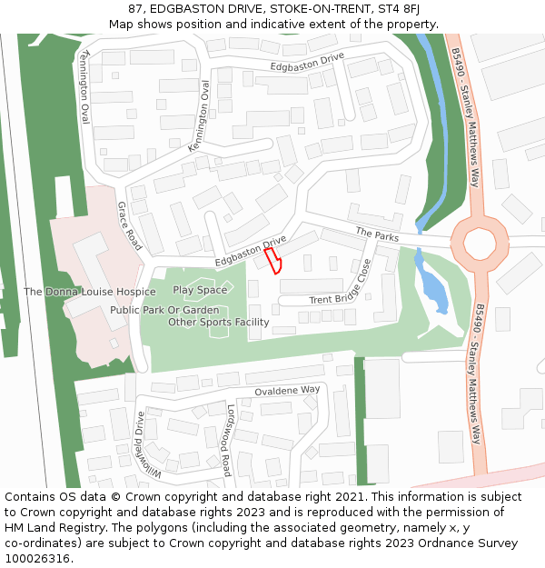 87, EDGBASTON DRIVE, STOKE-ON-TRENT, ST4 8FJ: Location map and indicative extent of plot