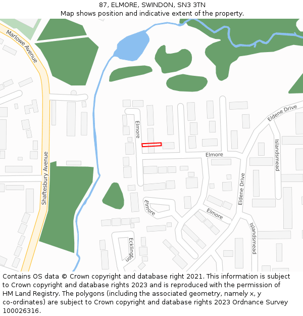 87, ELMORE, SWINDON, SN3 3TN: Location map and indicative extent of plot