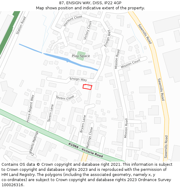 87, ENSIGN WAY, DISS, IP22 4GP: Location map and indicative extent of plot