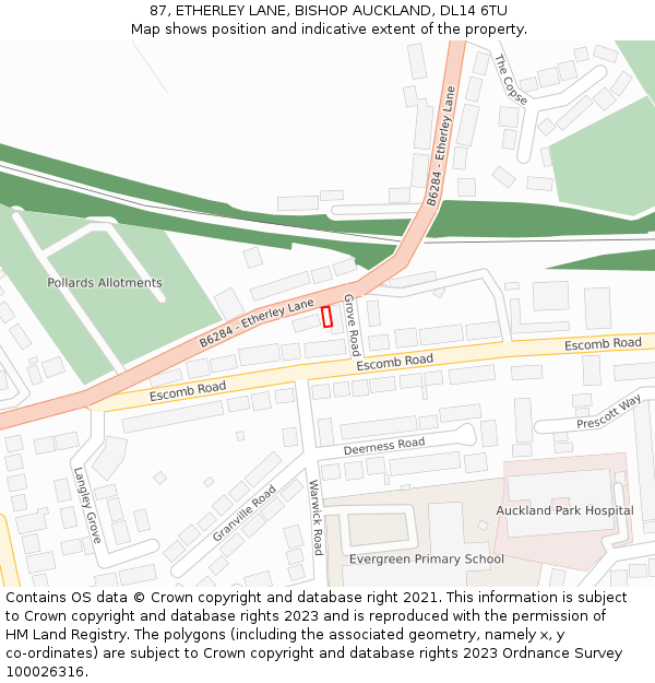 87, ETHERLEY LANE, BISHOP AUCKLAND, DL14 6TU: Location map and indicative extent of plot
