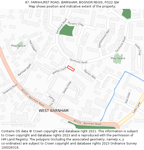 87, FARNHURST ROAD, BARNHAM, BOGNOR REGIS, PO22 0JW: Location map and indicative extent of plot