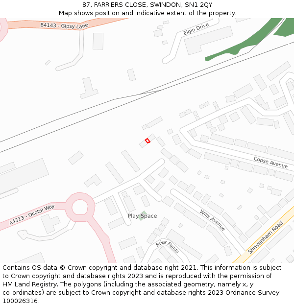 87, FARRIERS CLOSE, SWINDON, SN1 2QY: Location map and indicative extent of plot