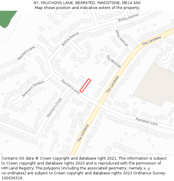 87, FAUCHONS LANE, BEARSTED, MAIDSTONE, ME14 4AX: Location map and indicative extent of plot