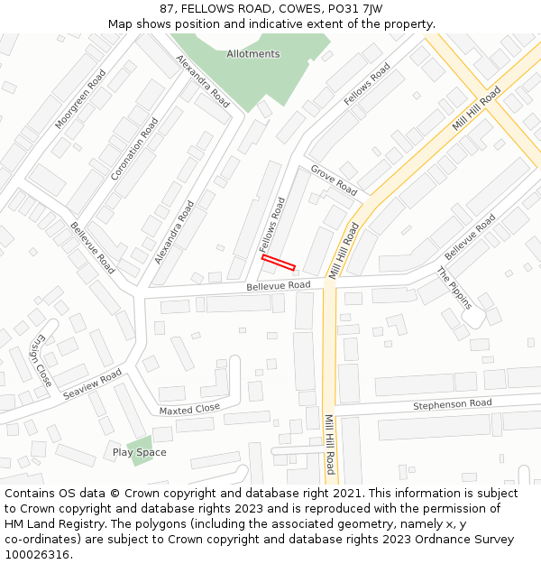 87, FELLOWS ROAD, COWES, PO31 7JW: Location map and indicative extent of plot