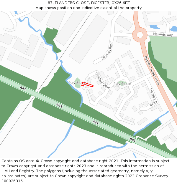 87, FLANDERS CLOSE, BICESTER, OX26 6FZ: Location map and indicative extent of plot