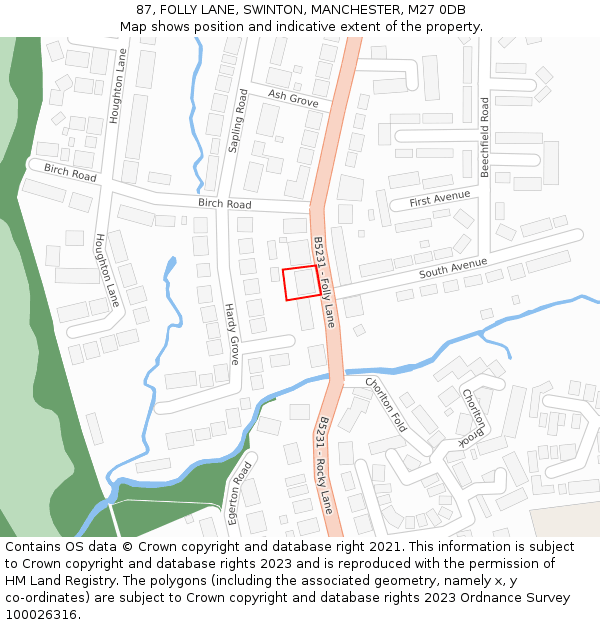 87, FOLLY LANE, SWINTON, MANCHESTER, M27 0DB: Location map and indicative extent of plot