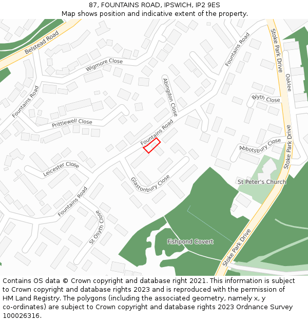 87, FOUNTAINS ROAD, IPSWICH, IP2 9ES: Location map and indicative extent of plot