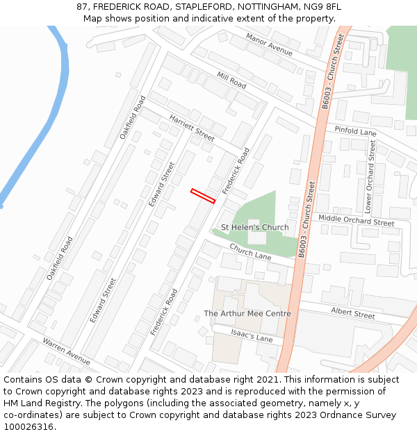 87, FREDERICK ROAD, STAPLEFORD, NOTTINGHAM, NG9 8FL: Location map and indicative extent of plot