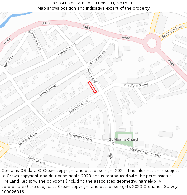 87, GLENALLA ROAD, LLANELLI, SA15 1EF: Location map and indicative extent of plot