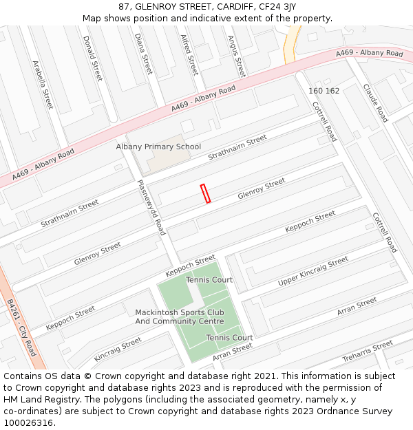 87, GLENROY STREET, CARDIFF, CF24 3JY: Location map and indicative extent of plot