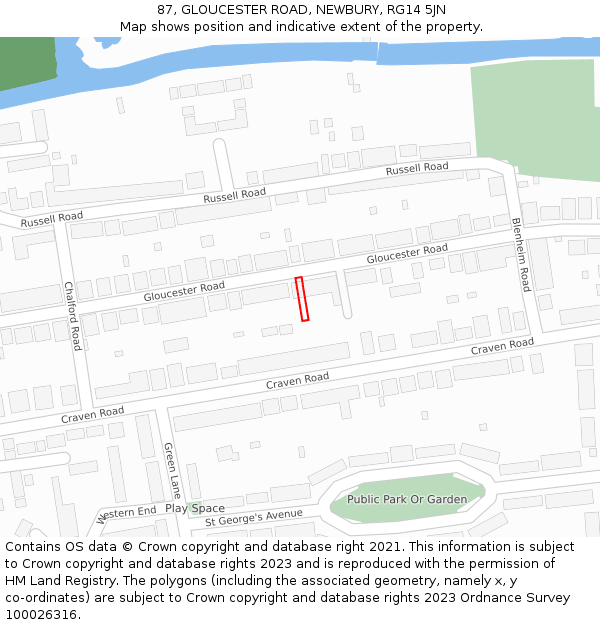 87, GLOUCESTER ROAD, NEWBURY, RG14 5JN: Location map and indicative extent of plot
