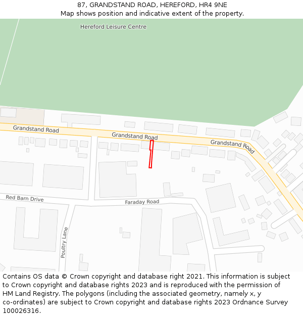 87, GRANDSTAND ROAD, HEREFORD, HR4 9NE: Location map and indicative extent of plot