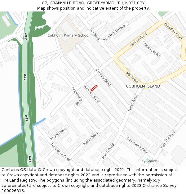 87, GRANVILLE ROAD, GREAT YARMOUTH, NR31 0BY: Location map and indicative extent of plot