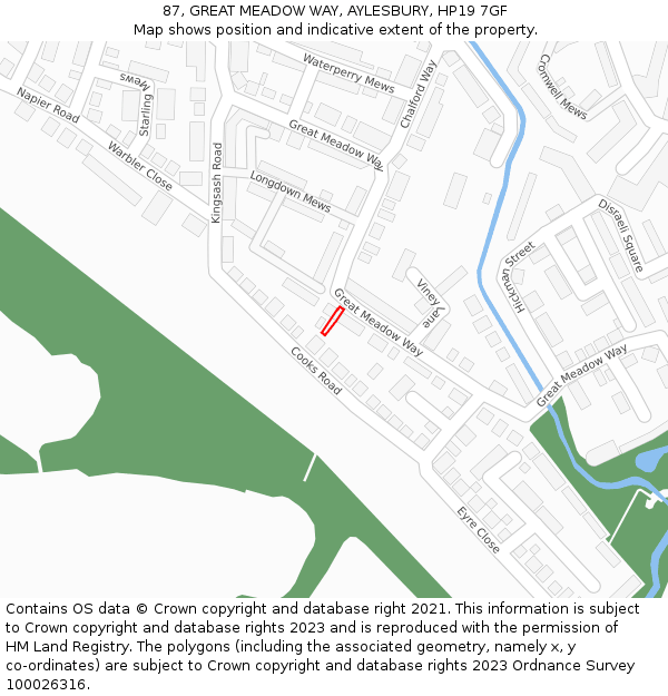 87, GREAT MEADOW WAY, AYLESBURY, HP19 7GF: Location map and indicative extent of plot