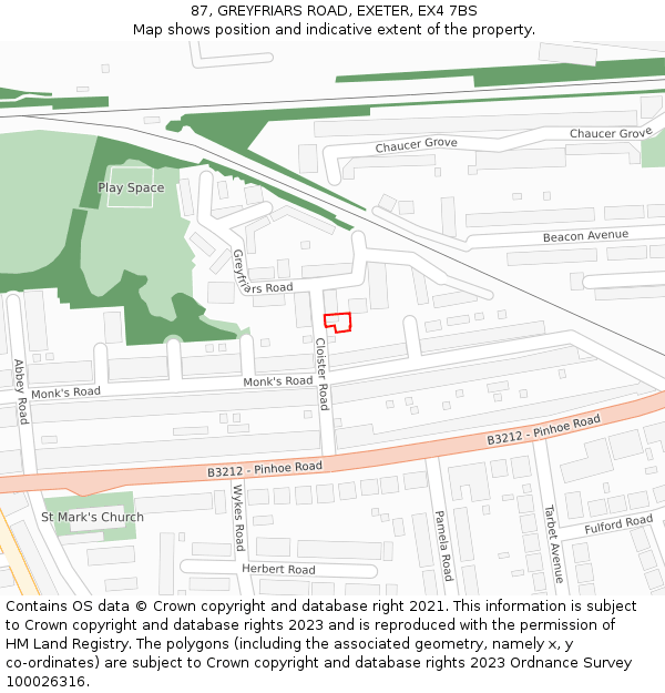 87, GREYFRIARS ROAD, EXETER, EX4 7BS: Location map and indicative extent of plot