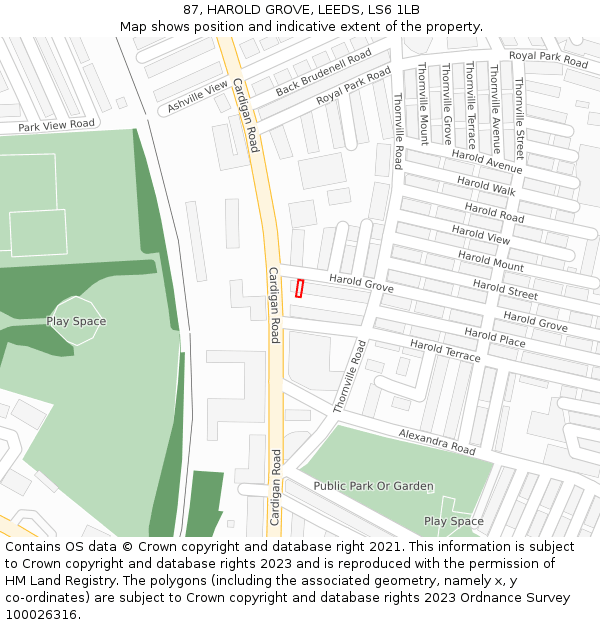 87, HAROLD GROVE, LEEDS, LS6 1LB: Location map and indicative extent of plot
