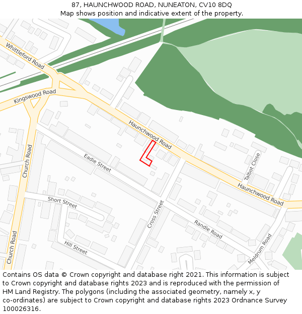 87, HAUNCHWOOD ROAD, NUNEATON, CV10 8DQ: Location map and indicative extent of plot