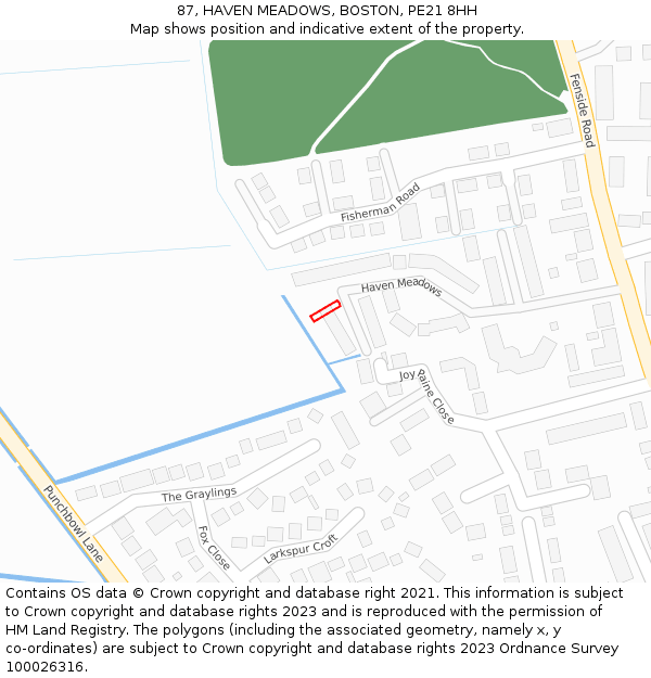 87, HAVEN MEADOWS, BOSTON, PE21 8HH: Location map and indicative extent of plot