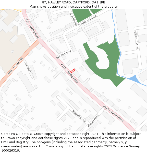 87, HAWLEY ROAD, DARTFORD, DA1 1PB: Location map and indicative extent of plot