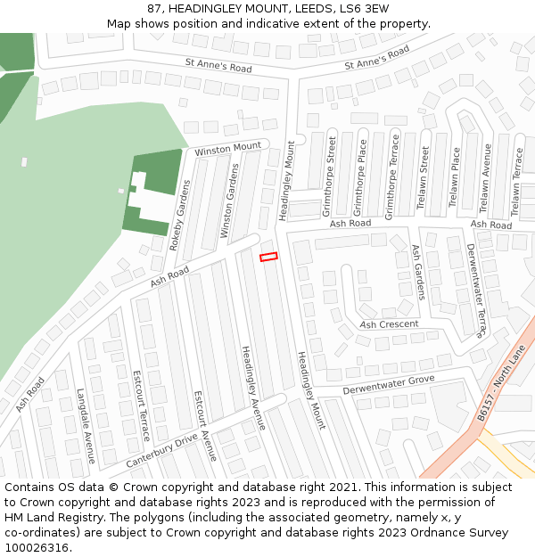 87, HEADINGLEY MOUNT, LEEDS, LS6 3EW: Location map and indicative extent of plot