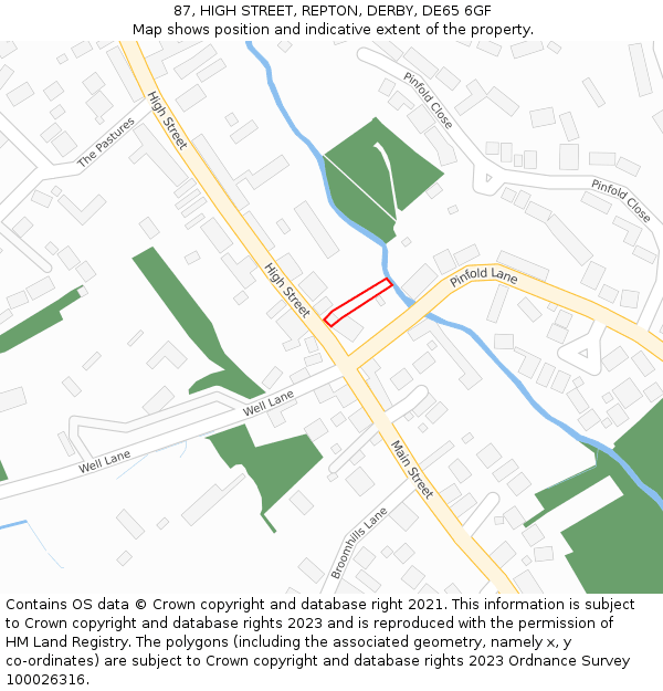 87, HIGH STREET, REPTON, DERBY, DE65 6GF: Location map and indicative extent of plot