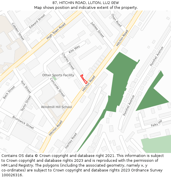 87, HITCHIN ROAD, LUTON, LU2 0EW: Location map and indicative extent of plot