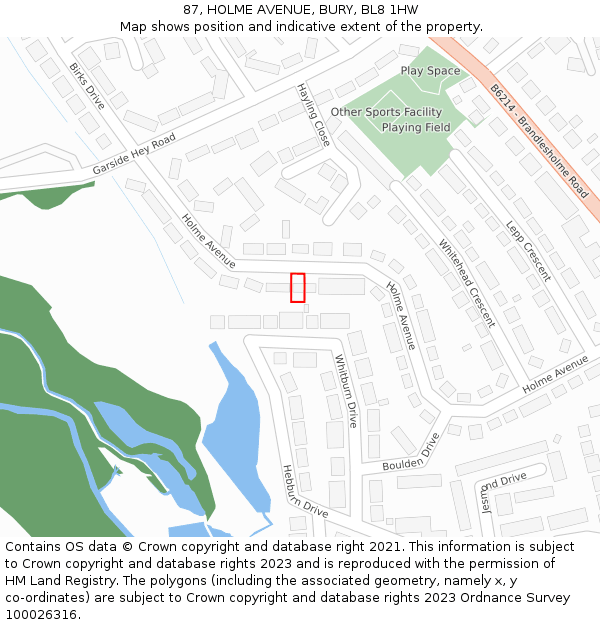 87, HOLME AVENUE, BURY, BL8 1HW: Location map and indicative extent of plot