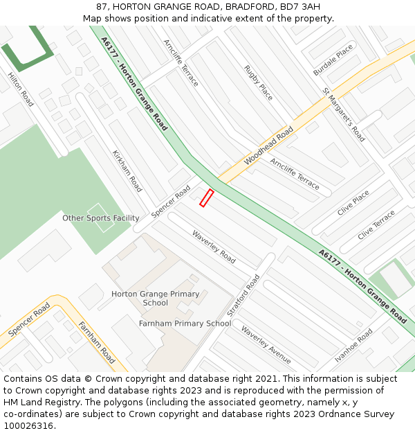 87, HORTON GRANGE ROAD, BRADFORD, BD7 3AH: Location map and indicative extent of plot