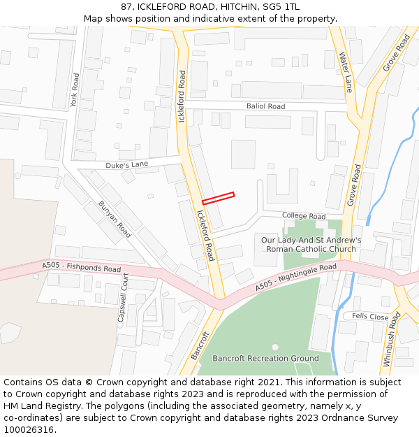 87, ICKLEFORD ROAD, HITCHIN, SG5 1TL: Location map and indicative extent of plot