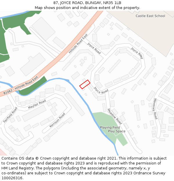 87, JOYCE ROAD, BUNGAY, NR35 1LB: Location map and indicative extent of plot