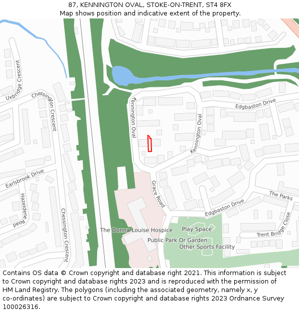 87, KENNINGTON OVAL, STOKE-ON-TRENT, ST4 8FX: Location map and indicative extent of plot
