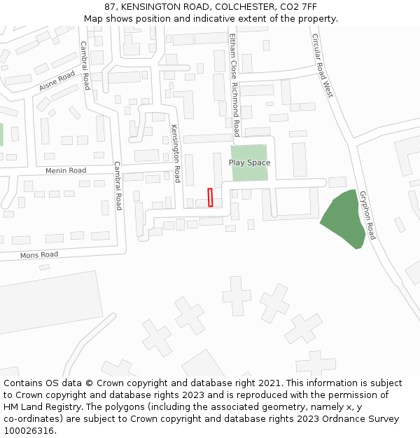 87, KENSINGTON ROAD, COLCHESTER, CO2 7FF: Location map and indicative extent of plot